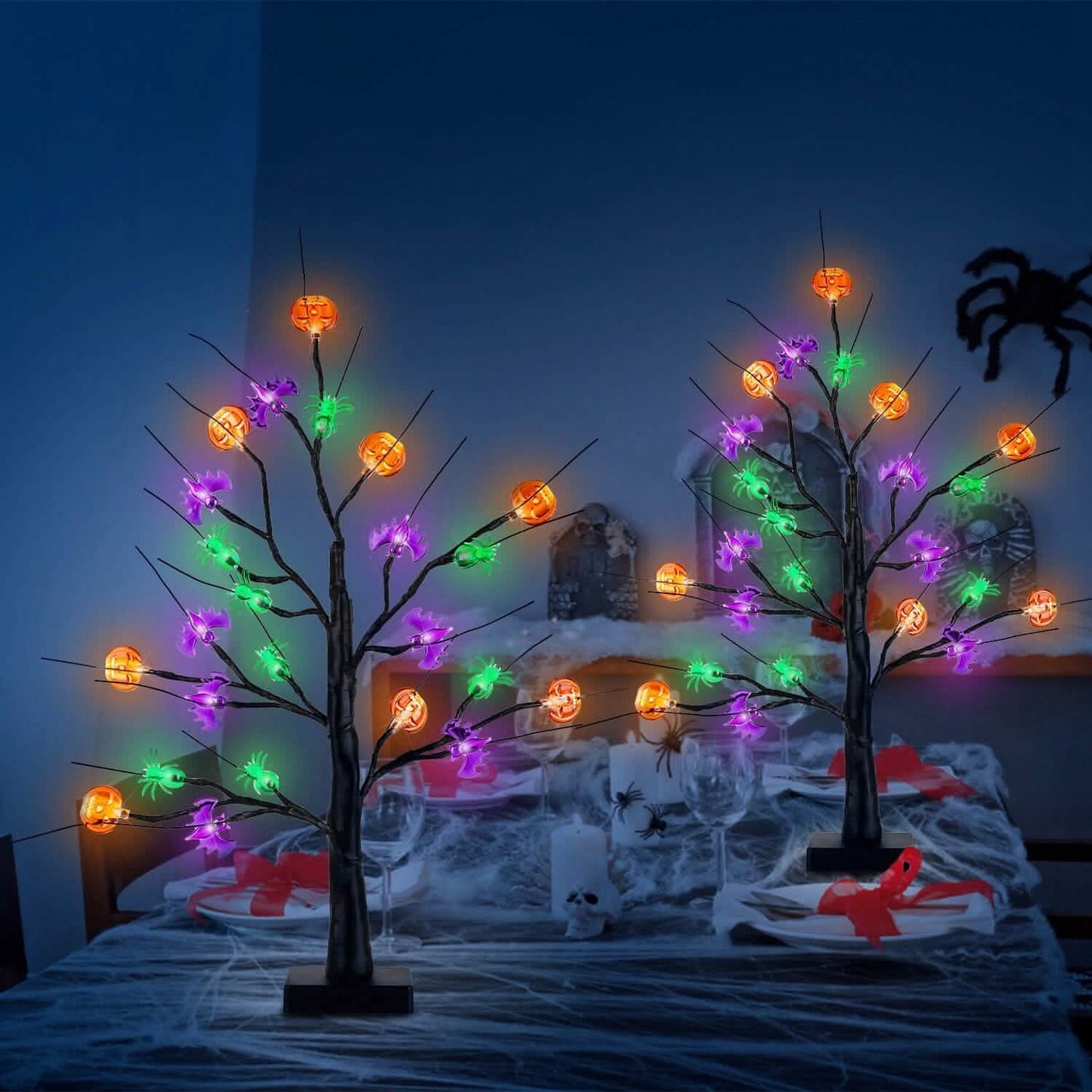 2-Pack: Lighted Halloween Trees with Timer and Adjustable Twigs DailySale