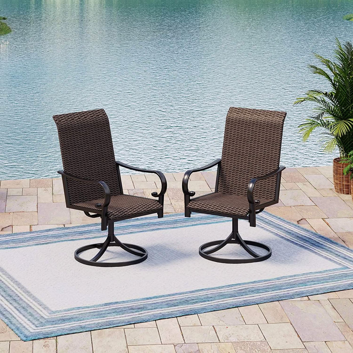 2-Piece: Outdoor Swivel Rattan Dining Chair Set DailySale