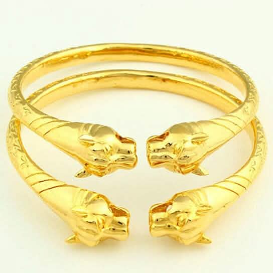 2-Piece Set: 18k Yellow Gold Filled High Polish Finish Lion Adjustable Bangle DailySale