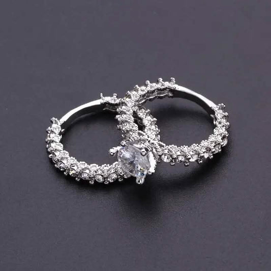 2-Piece Set: Fashionable Engagement Rings Adorned with Full Rhinestones DailySale