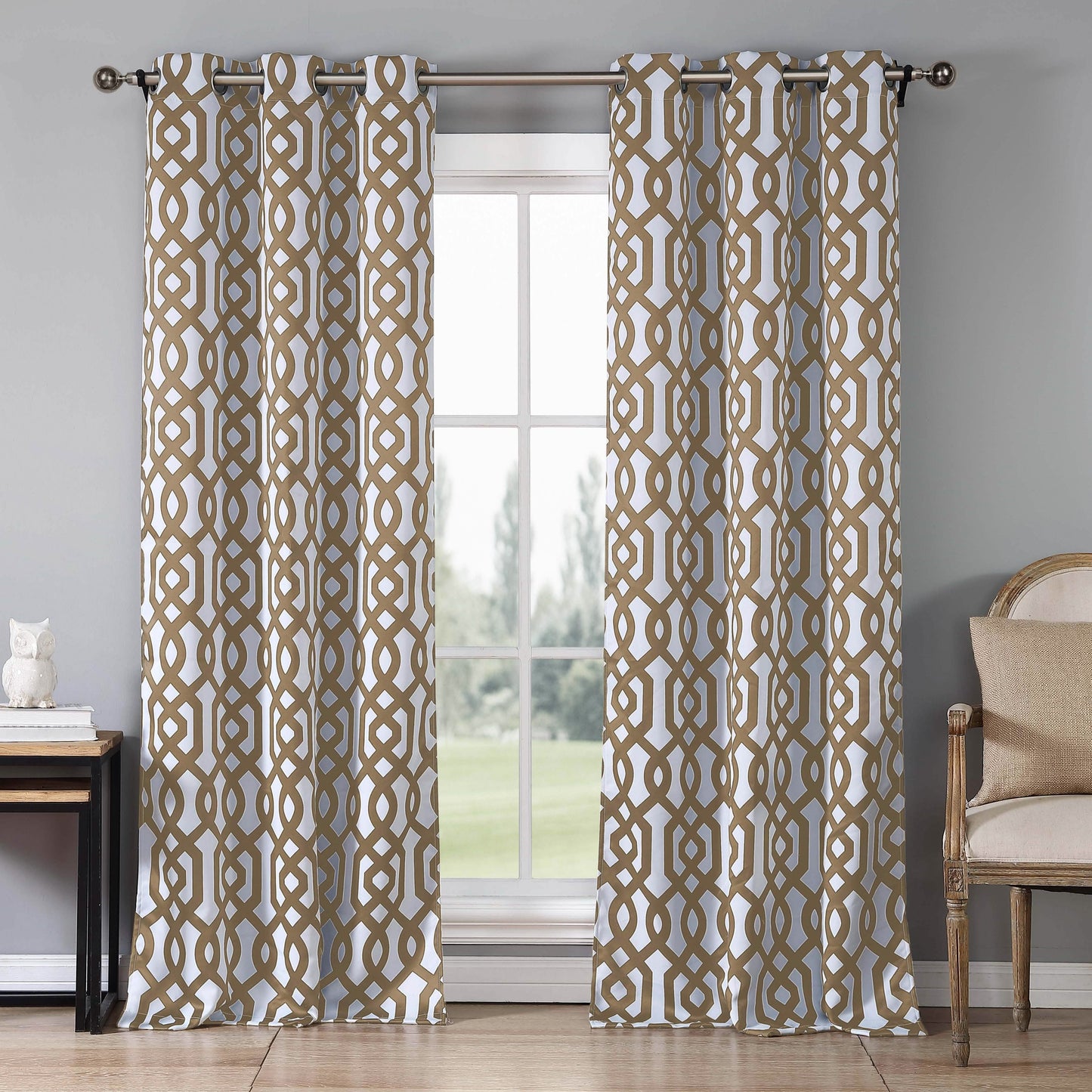 2-Piece Set: Geometric Gate Pattern Blackout Grommet Window Curtain Pair Panel DailySale
