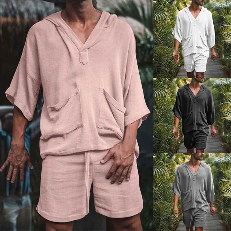 2-Piece Set: Men's Tracksuit Tennis Shirt Shorts and T Shirt Set Set Solid Color V Neck DailySale