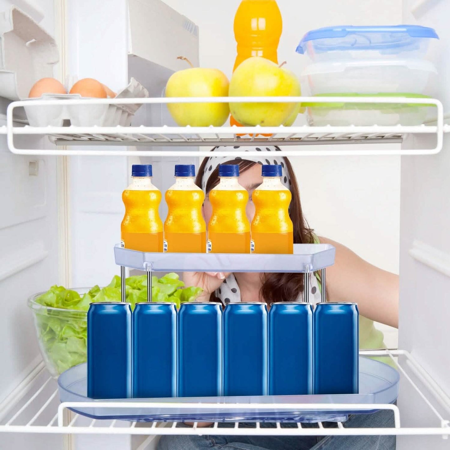 2-Tier Turntable Organizer Rectangular Refrigerator Spinner Storage Rack with 360° Rotatable Slide Rail DailySale