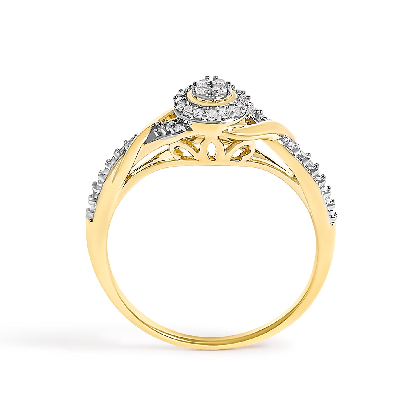 10K Yellow Gold 1/10 Cttw Diamond Swirl and Halo Promise Ring (I-J Color, I3 Clarity) - Size 7 Bids.com