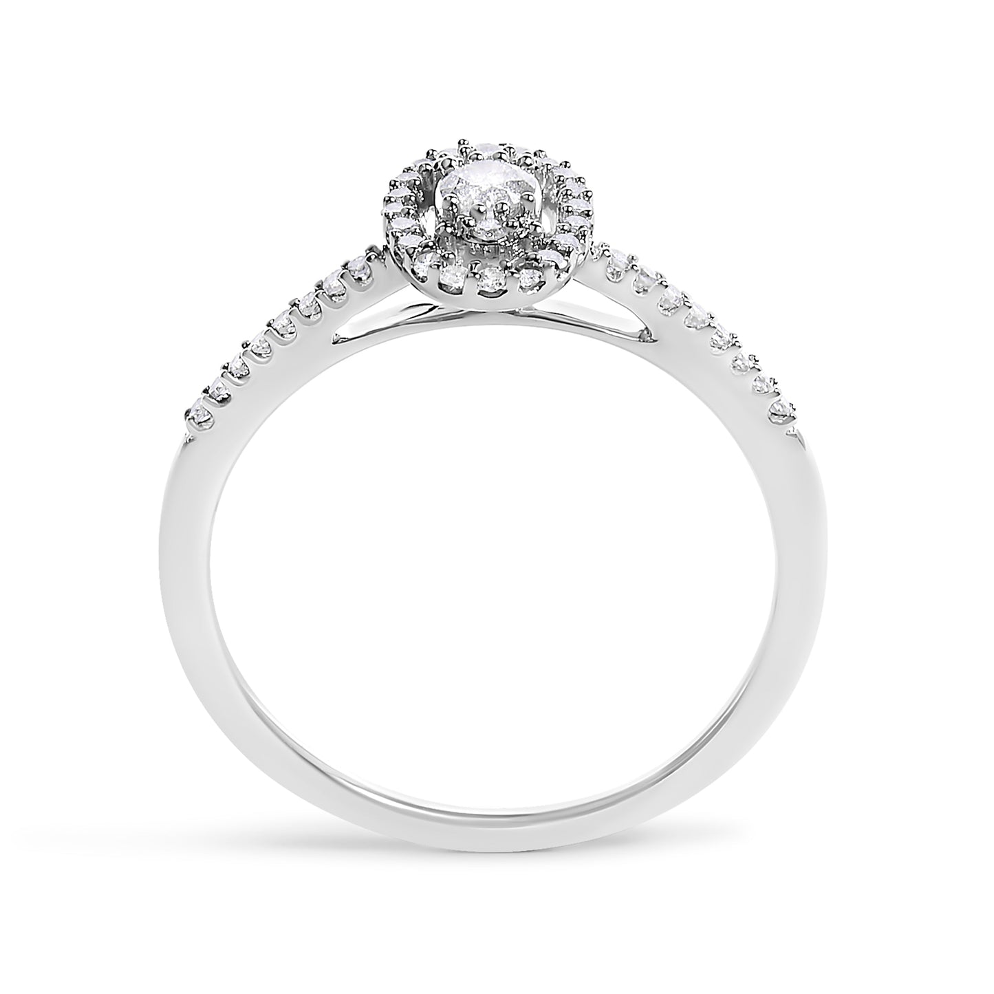 14K White Gold 1/5 Cttw Diamond Oval Shape With Halo Engagement Ring (H-I Color, I1-I2 Clarity) - Size 7 Bids.com