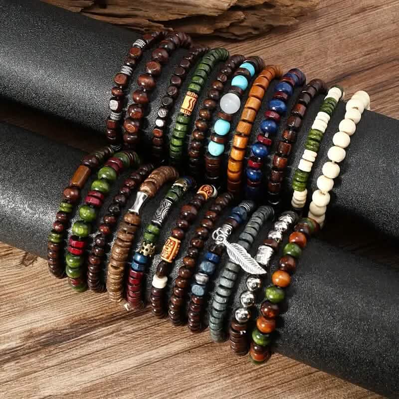 22-Pieces: Bohemian Vintage Wooden Beads Bracelet Set DailySale