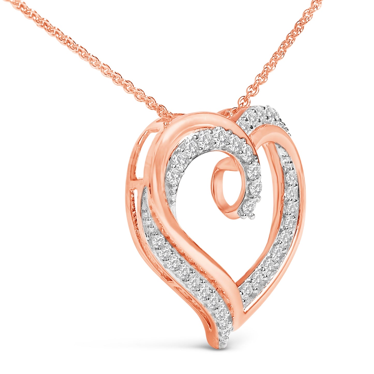 14K Rose Gold Plated Sterling Silver 1/2 Cttw Diamond Open Heart Pendant Necklace Bids.com
