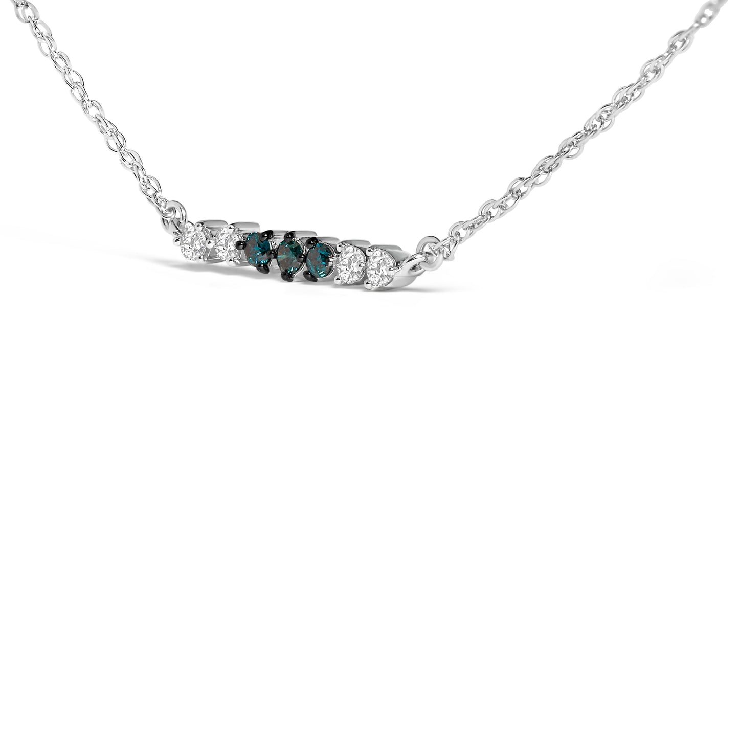 Sterling Silver 1/5 Cttw White and Blue Diamond 6 Stone Bar Necklace Bids.com