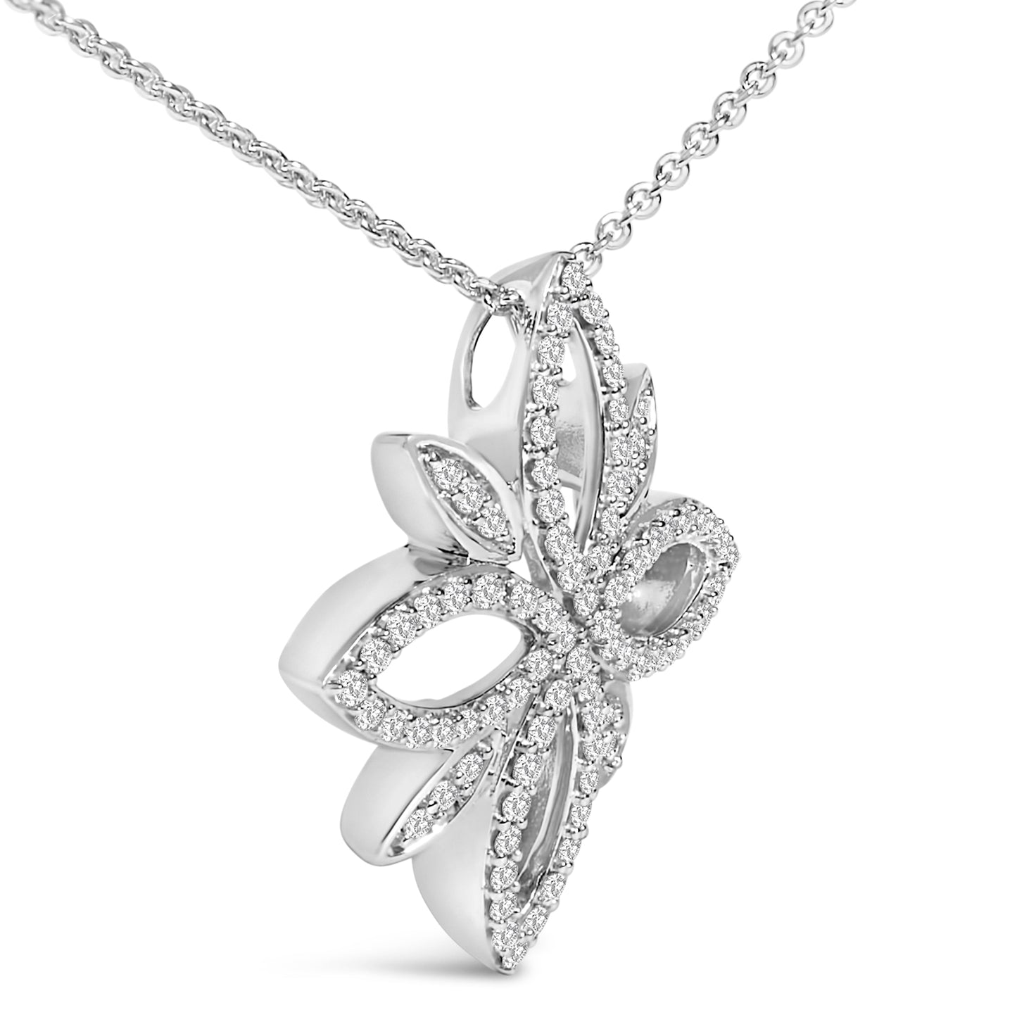 Sterling Silver 1/2 Cttw Diamond Floral Cross Pendant Necklace Bids.com