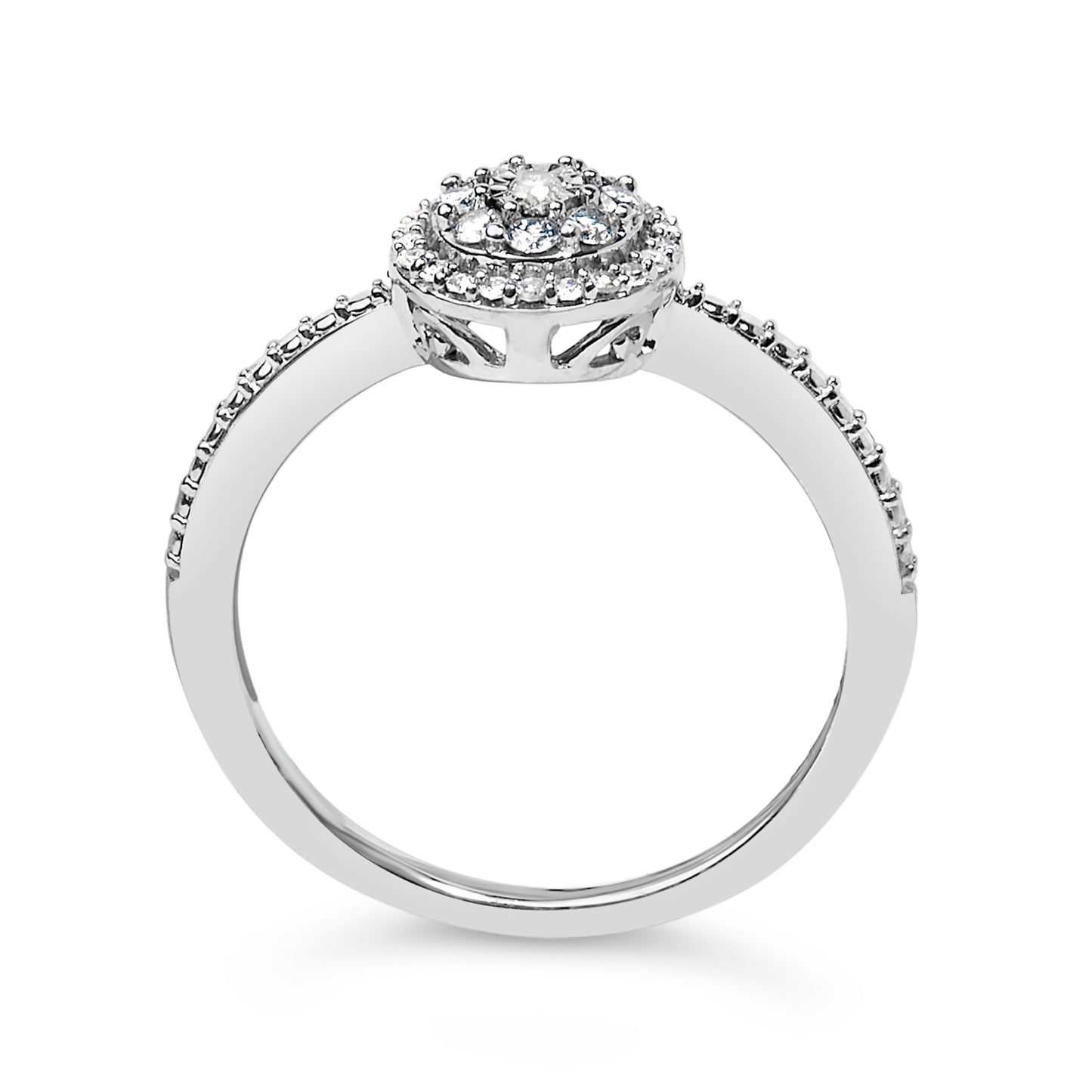 Sterling Silver 1/5 Cttw Diamond Round Motif Halo Ring Bids.com