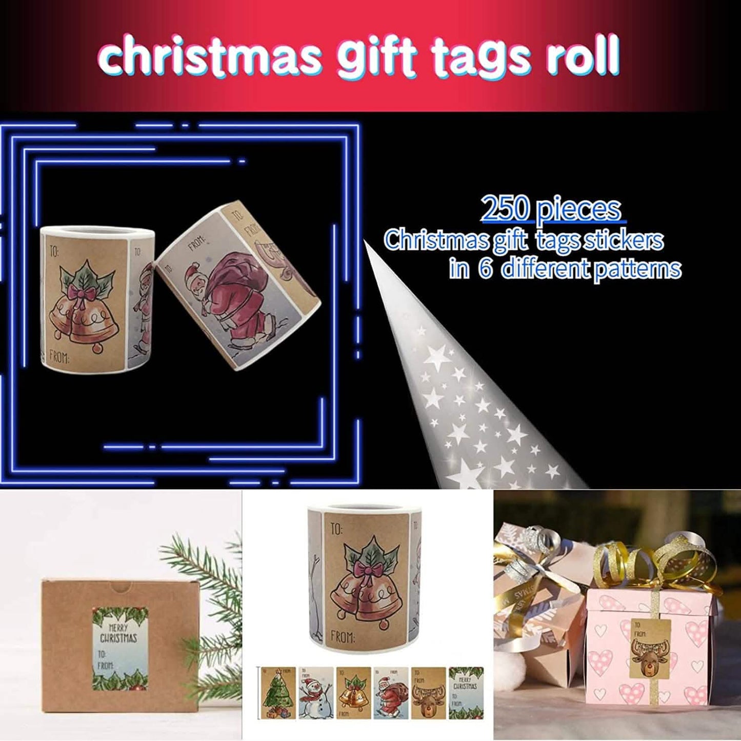 250-Pieces: Christmas Gift Tags Self Adhesive Labels Stickers 250 Pieces DailySale