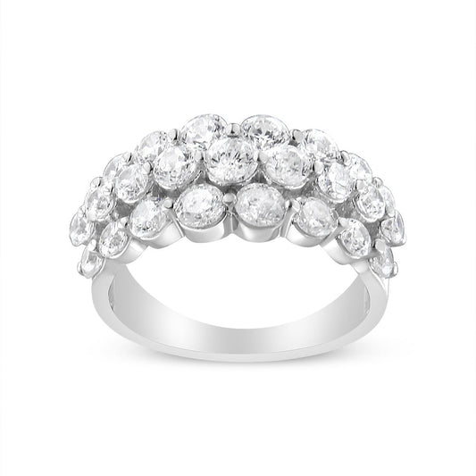 10K White Gold 2 1/2 Cttw Round Natural Diamond 3 Row Band Ring (I-J Color, I1-I2 Clarity) - Ring Size 7 Bids.com