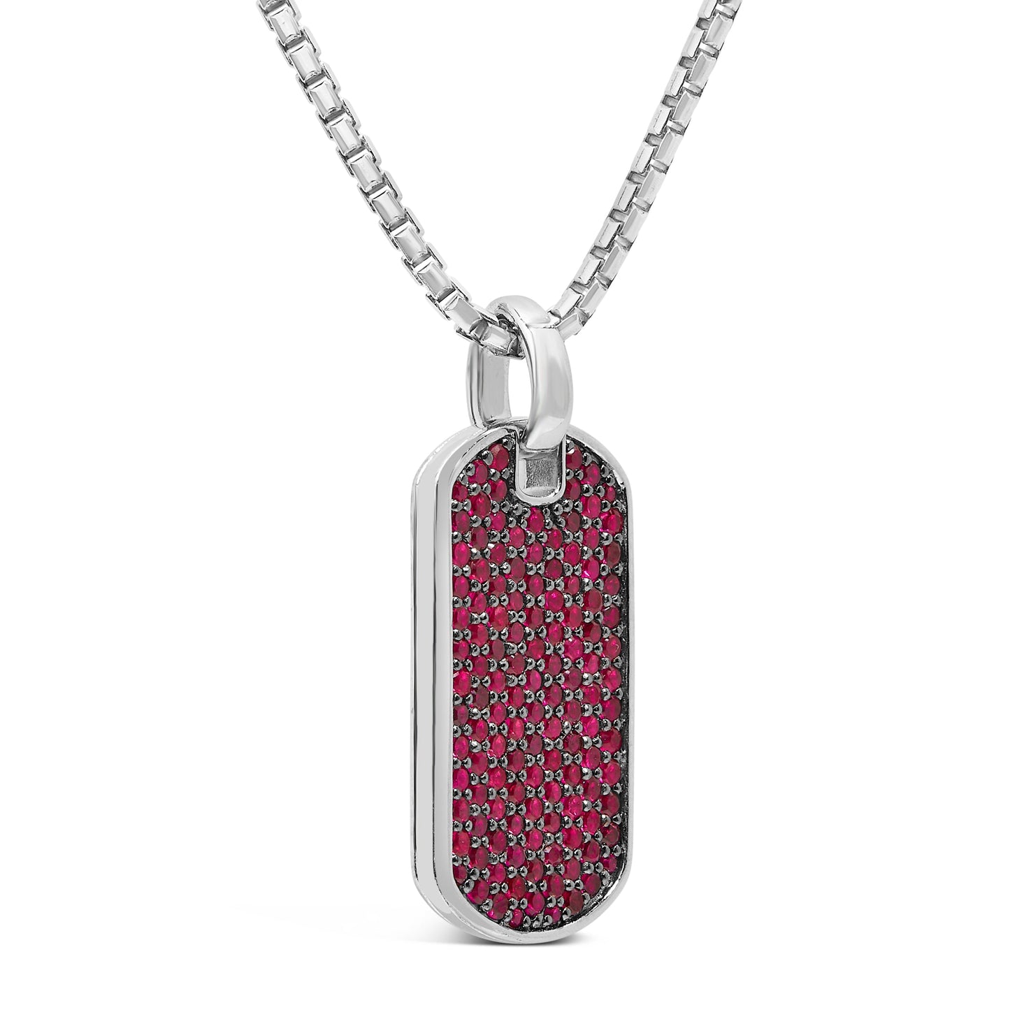 Men's .925 Sterling Silver Created Red Ruby Dog Tag Pendant Necklace - 22" Inches Bids.com