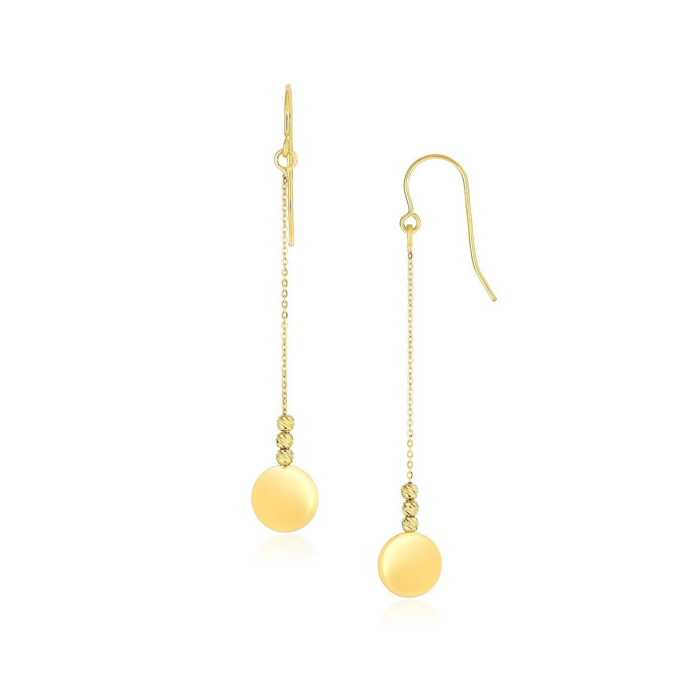 14k Yellow Gold Bead and Shiny Disc Drop Earrings Bids.com