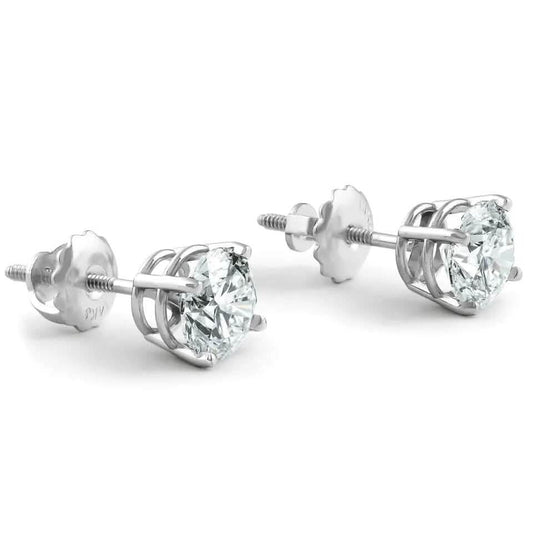 2Ct TW Round Lab Grown Diamond Studs 14K White Gold with Screw Backs DailySale
