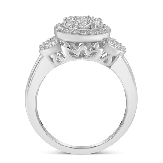 10K White Gold 1.0 Cttw Diamond Oval Cluster with Halo Vintage-Inspired Art Deco Buckle Style Statement Ring (G-H Color, SI1-SI2 Clarity) - Size 7 Bids.com