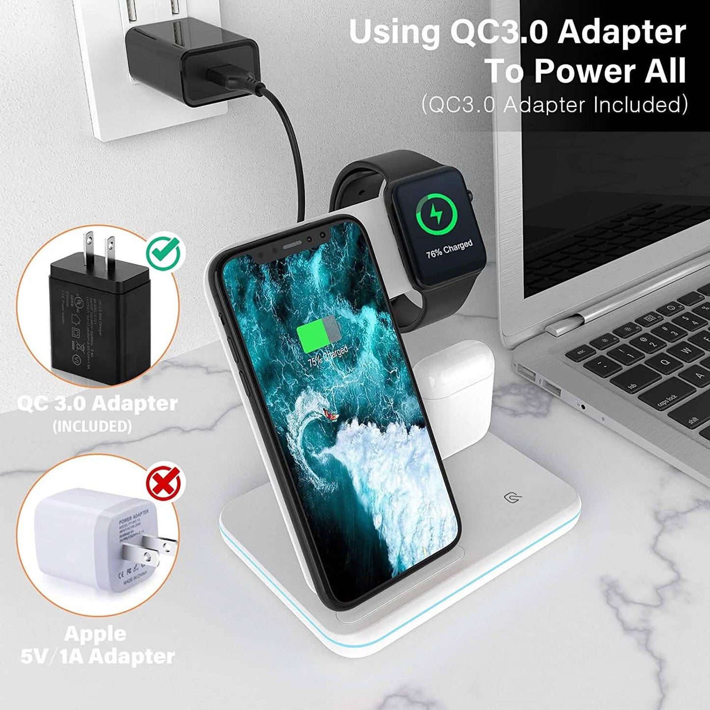 3-in-1 Qi-Certified 15W Fast Charging Station DailySale
