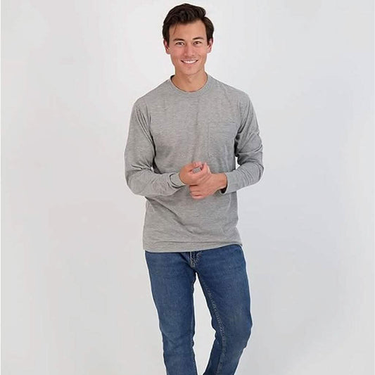 3-Pack: Men's Cotton Long Sleeve T-Shirt with Chest Pocket DailySale