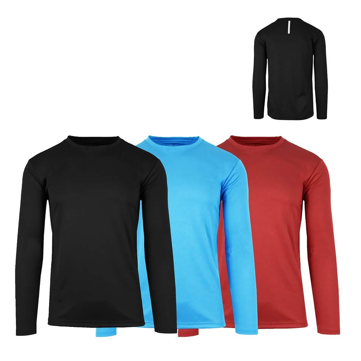 3-Pack: Men's Moisture Wicking Long Sleeve Performance Tagless Tee DailySale