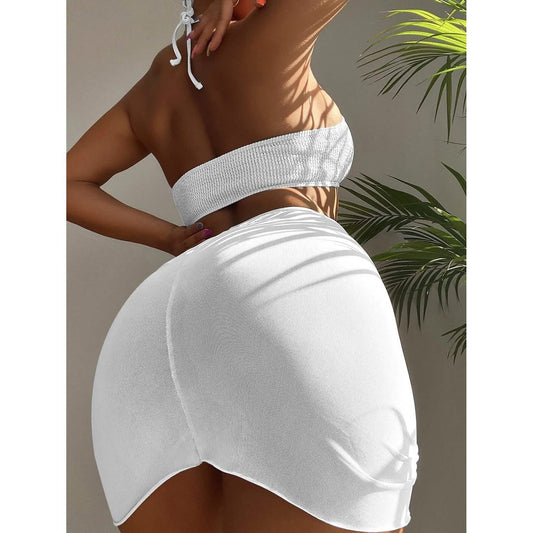 3-Pack: Textured Ring Linked Halter Bikini Swimsuit & Beach Skirt DailySale