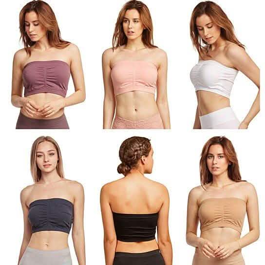 3-Pack: Women's Seamless Strapless Bandeau Crop Tube Top Bra Padded Bralettes DailySale