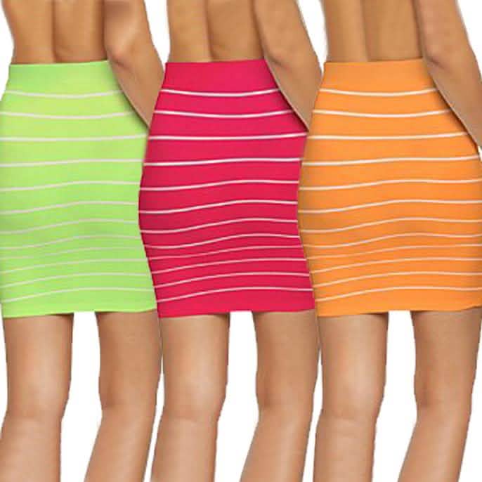3-Pack: Women's Striped Seamless Microfiber Slim Nylon Pull-On Closure Mini Skirts DailySale