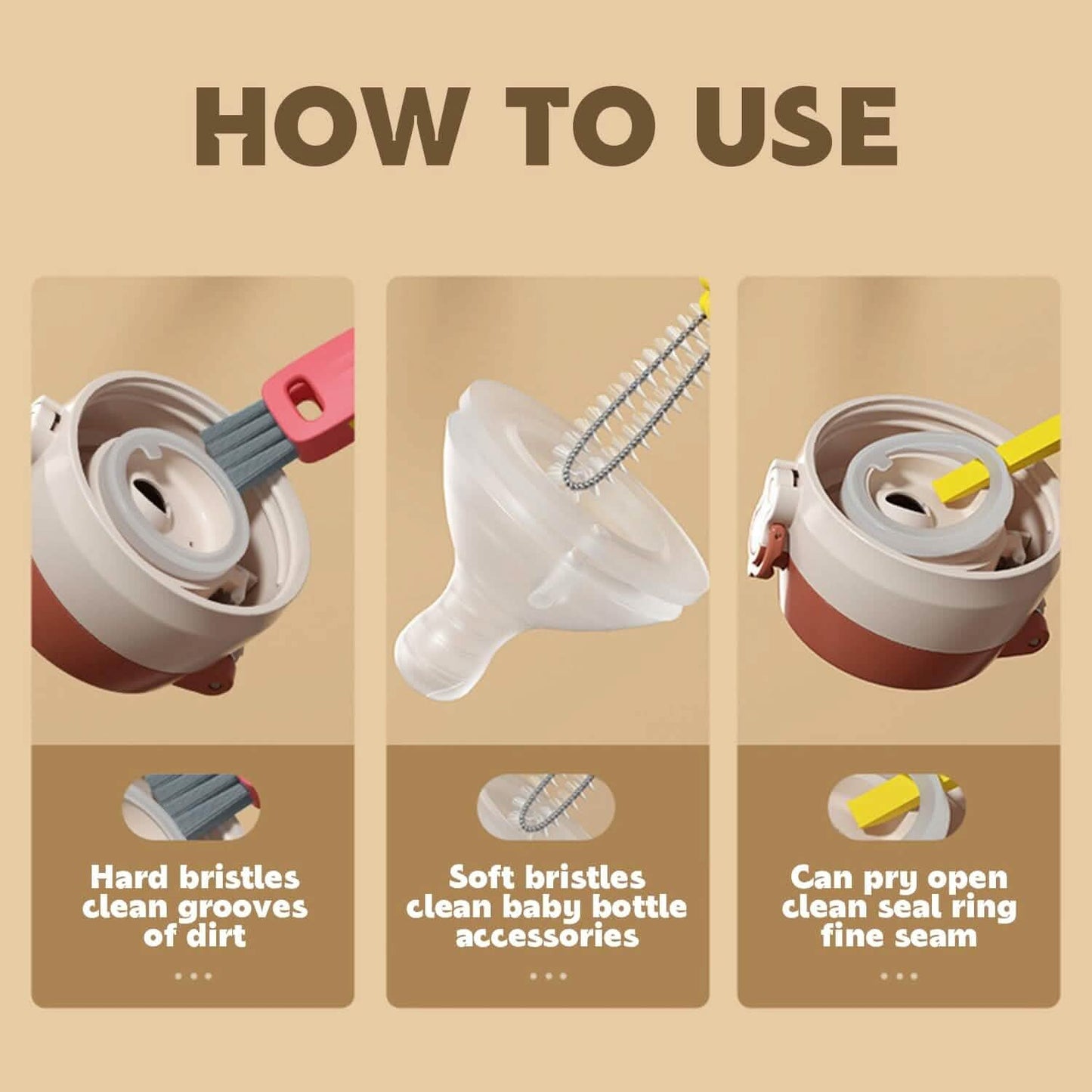 3-Piece: 3-in-1 Petal Cup Lid Cleaning Brush DailySale