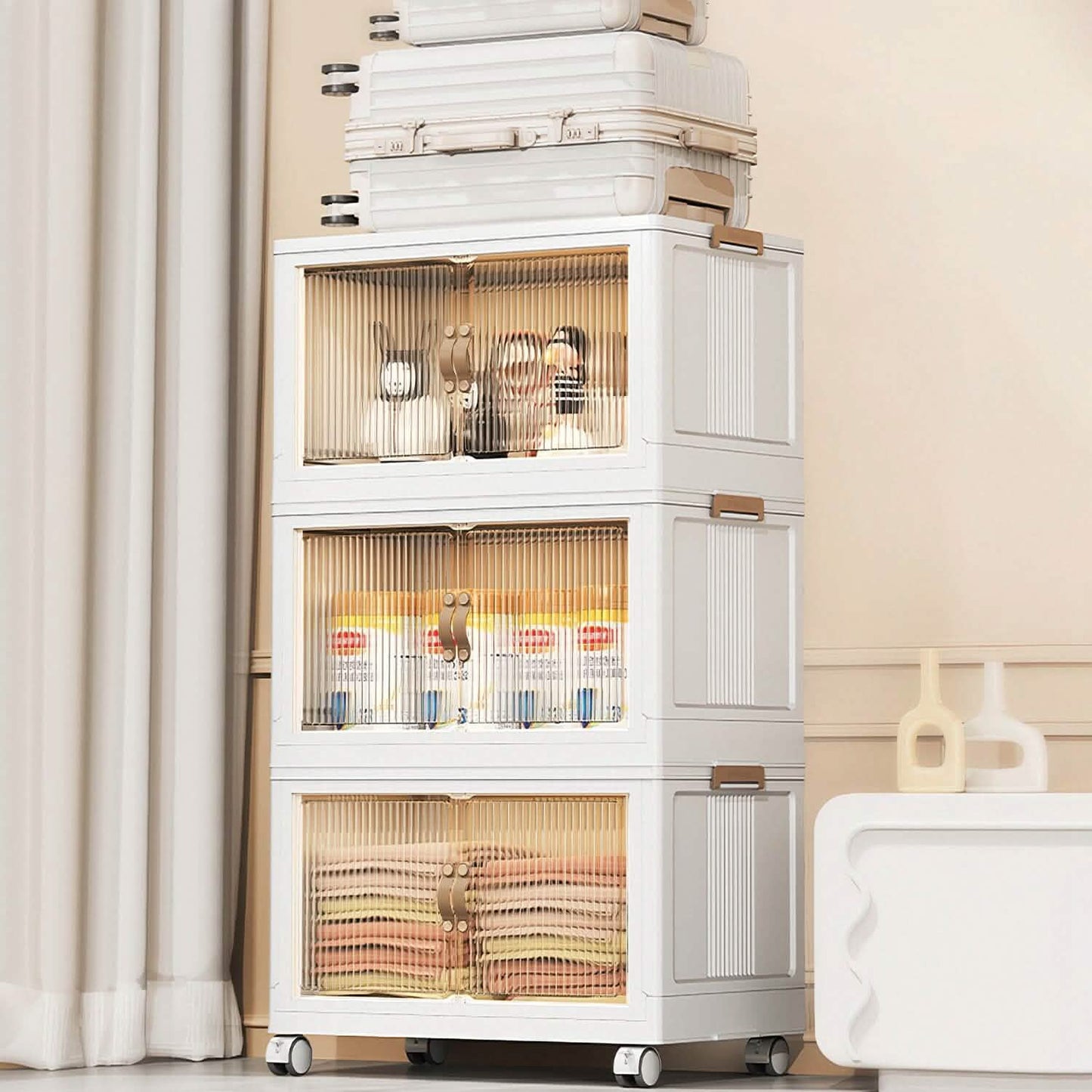 3-Pieces: Foldable Storage Bins with Lid Front Magnetic Door Collapsible Stackable Closet Organizer DailySale