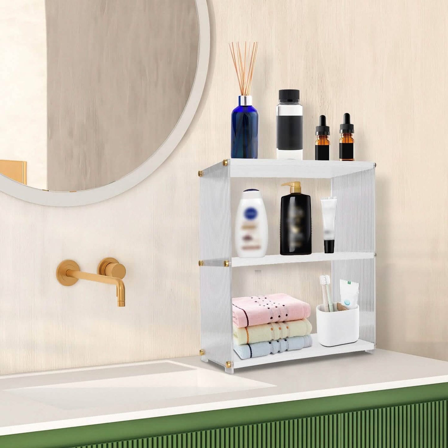 3-Tier: Acrylic Countertop Organizer Bathroom Wood Counter Storage DailySale