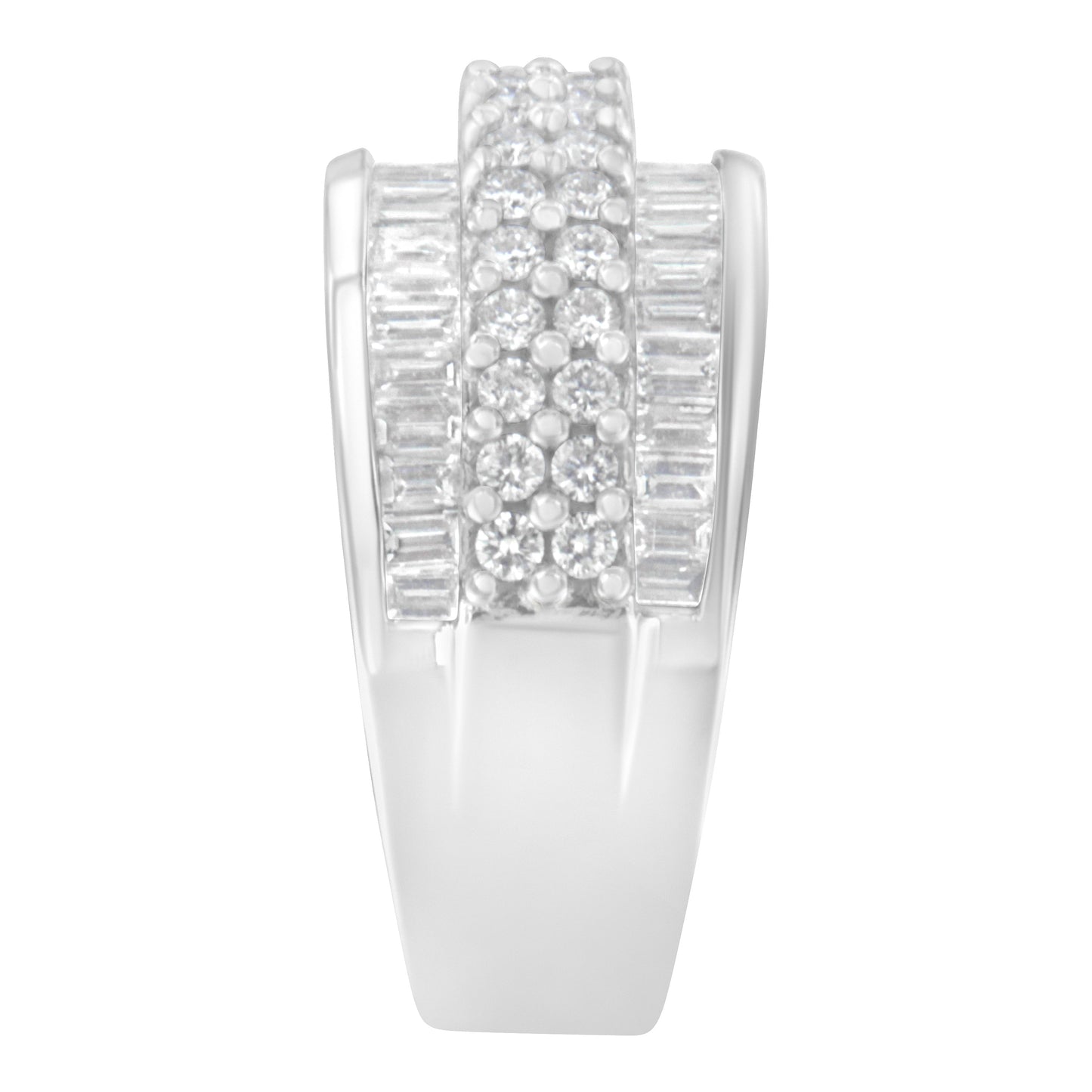 14K White Gold Round and Baguette Diamond Ring (1 1/2 Cttw, F-G Color, SI1-SI2 Clarity) - Size 6-3/4 Bids.com