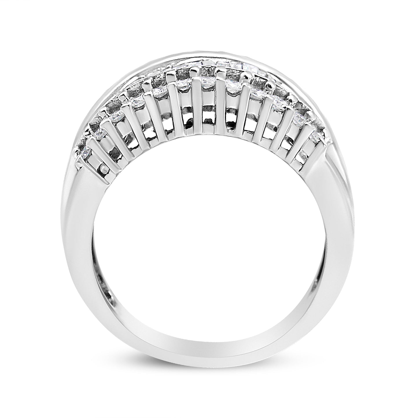 14K White Gold 1.00 Cttw Round and Baguette-Cut Diamond Modern Band Ring (H-I Color, SI2-I1 Clarity) - Ring Size 7 Bids.com