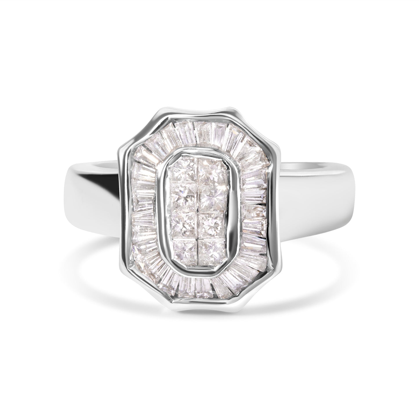 14K White Gold 1.00 Cttw Baguette and Princess-Cut Diamond Cocktail Art Deco Style Ring (H-I Color, SI1-SI2 Clarity) - Size 7 Bids.com
