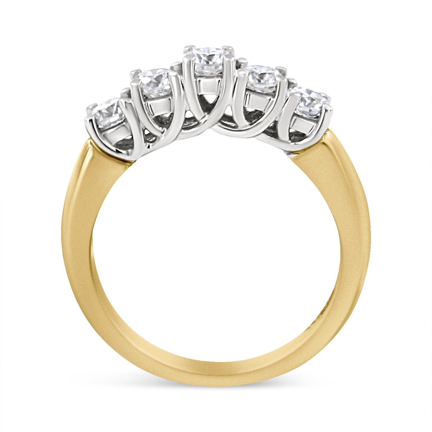 18K Yellow Gold 1.0 Cttw 4 Prong Set Round Cut Diamond Step up 5 Stone Ring Band (F-G Color, SI1-SI2 Clarity) - Size 6 Bids.com