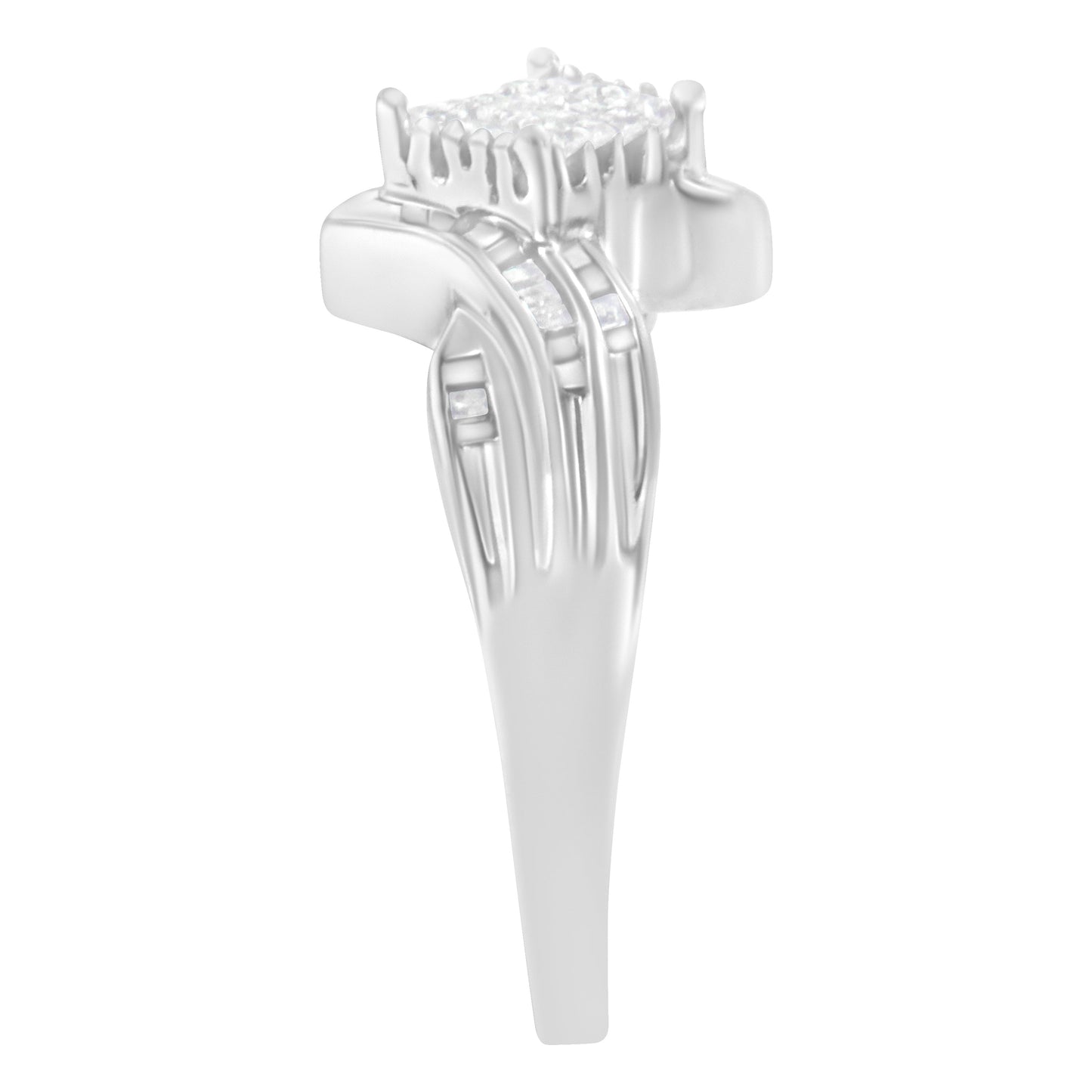 10K White Gold 1/3 Cttw Princess and Baguette Cut Diamond Bypass Style Cocktail Ring (I-J Color, I1-I2 Clarity) - Size 4 Bids.com