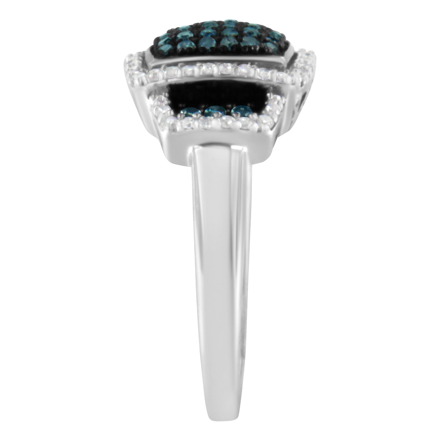 Black Rhodium Plated .925 Sterling Silver 1/2 Cttw White & Blue Diamond Square Halo Cocktail Ring (Fancy Blue & H-I Color, I2-I3 Clarity) - SIze 6 Bids.com