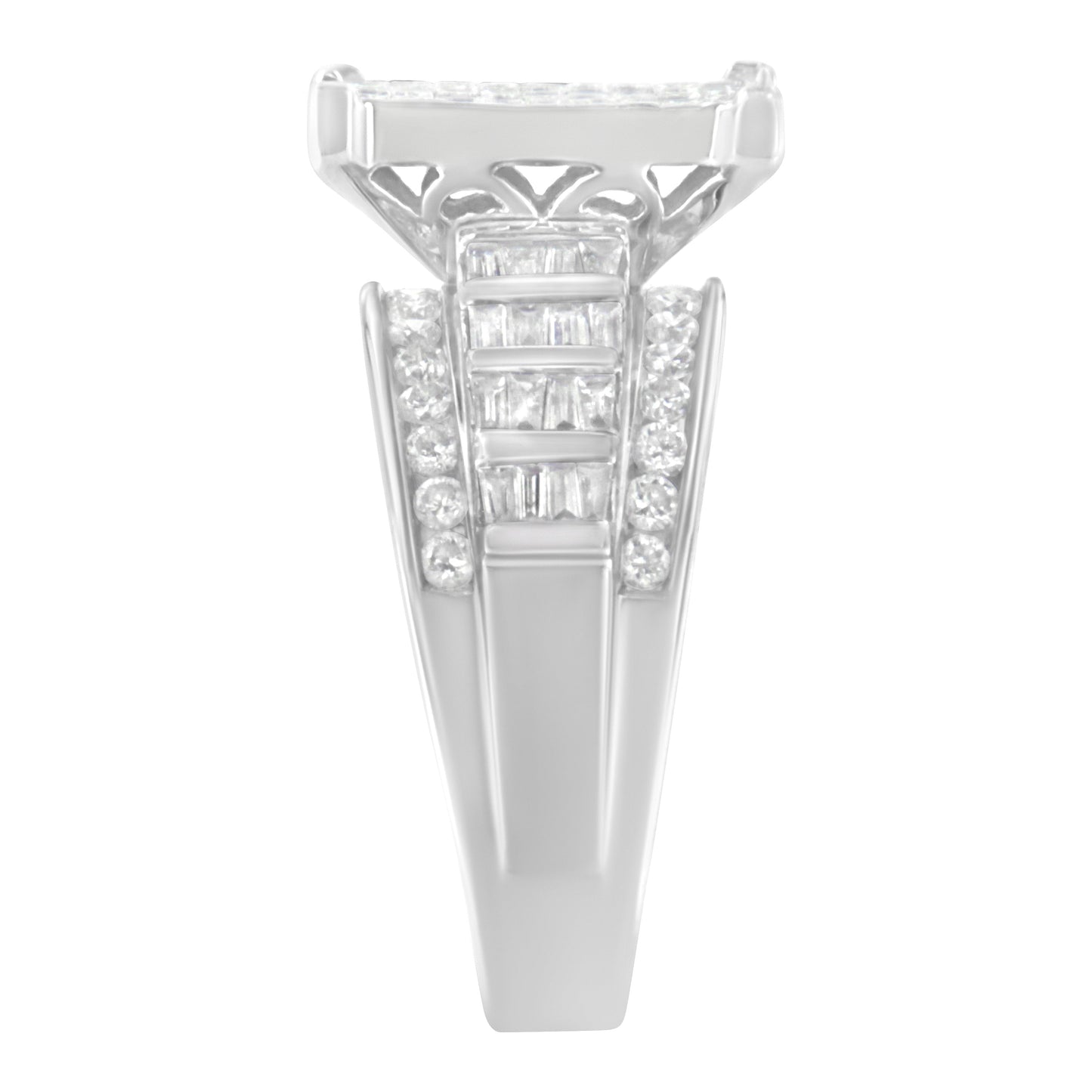 14K White Gold 2.0 Cttw Mixed-Cut Diamond Rectangle Invisible-Set Composite Cluster Ring with Bar- and Channel-Set Band (H-I Color, SI2-I1 Clarity) - Size 5 Bids.com