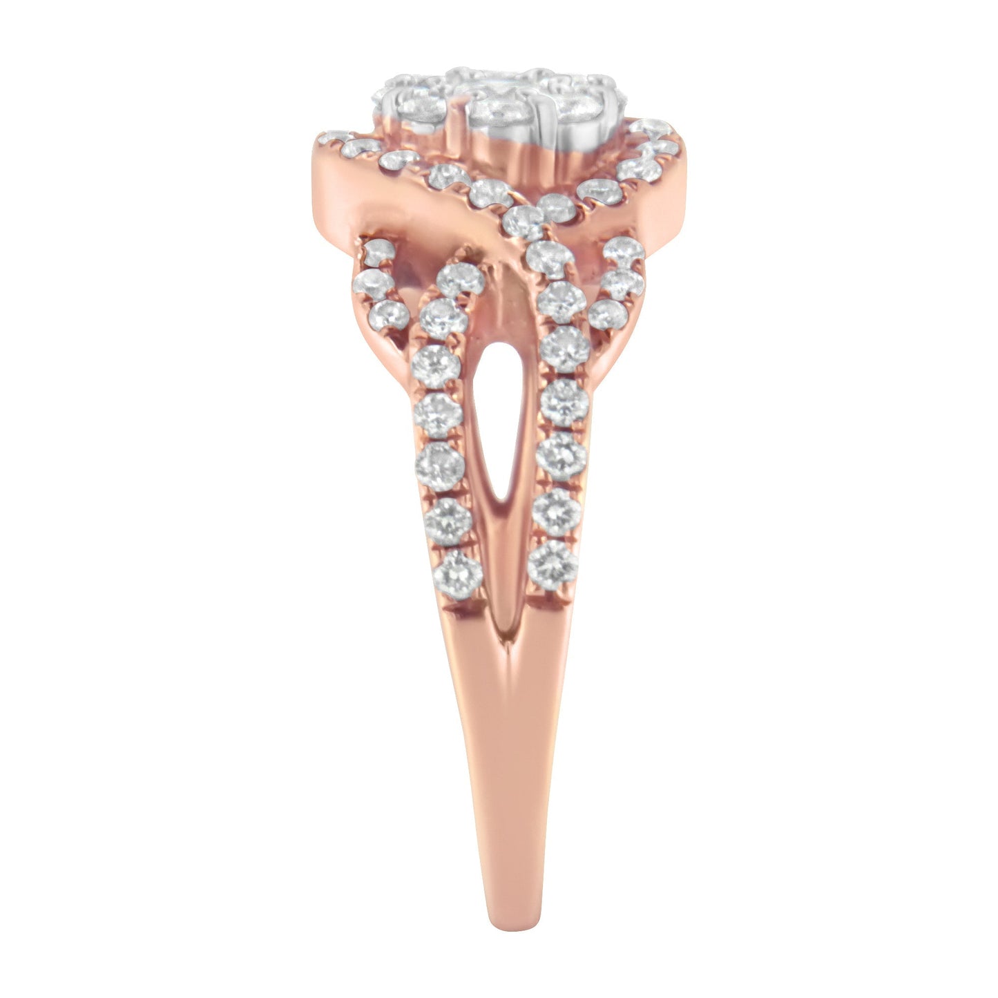 10K Rose Gold 3/4 Cttw Diamond Floral Cluster Head and Twisted Shank Cocktail Ring (H-I Color, SI1-SI2 Clarity)- Size 7 Bids.com