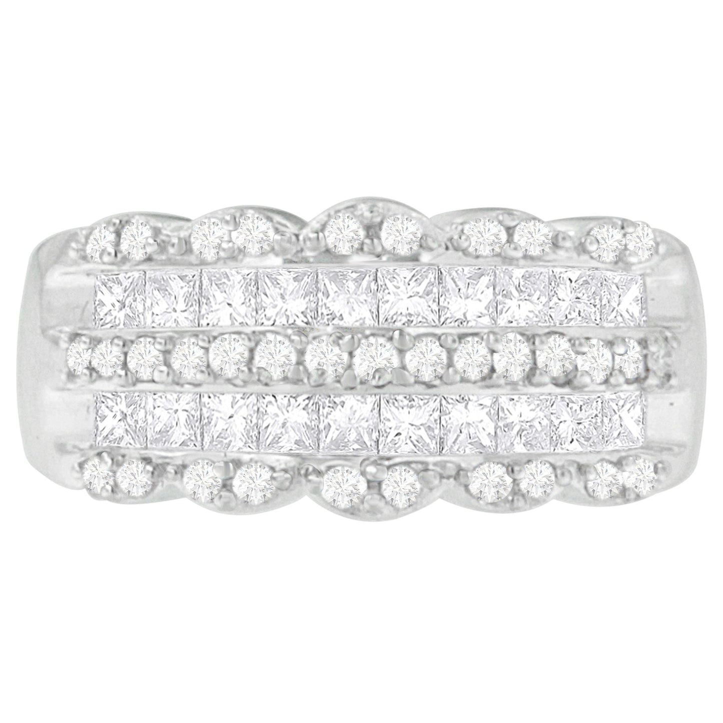 14K White Gold 1 1/7ct. TDW Round and Princess-Cut Diamond Ring(H-I, SI2-I1) Bids.com