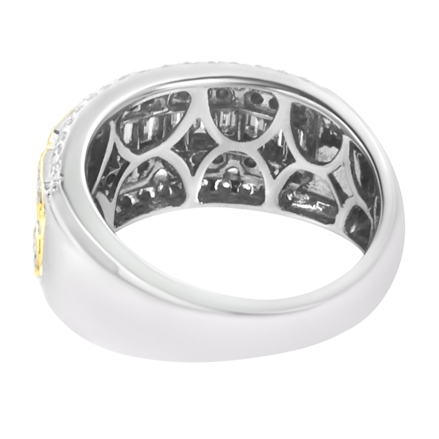 10K White and Yellow Gold 1.00 Cttw Baguette and Round cut Diamond Art Deco Multi-Row Ring Band (I-J Color, I1-I2 Clarity) - Ring Size 7 Bids.com