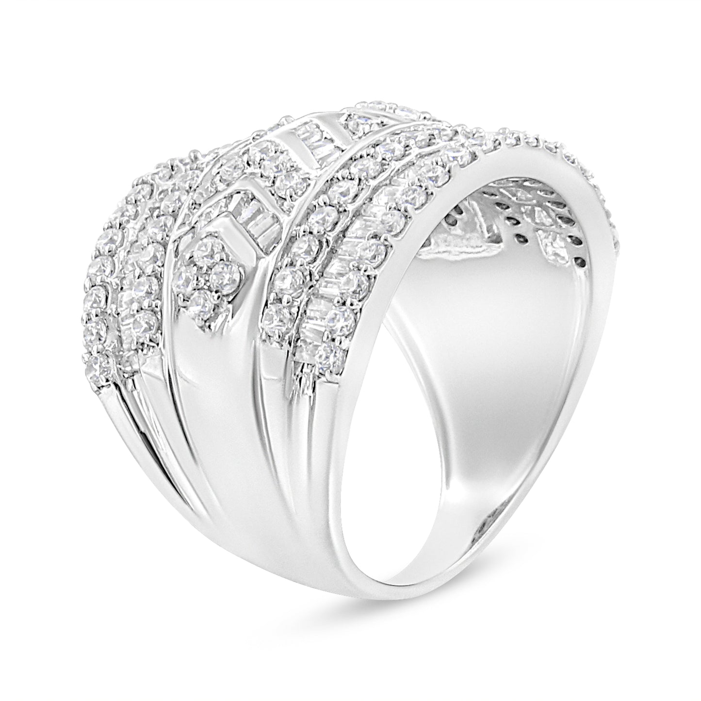.925 Sterling Silver 2.0 Cttw Diamond Edge Multi-Row Ring Band ( J-K Color, I3 Clarity) - Ring Size 7 Bids.com