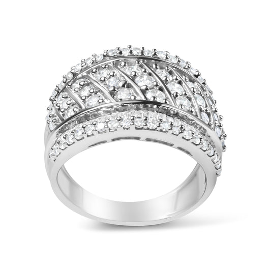 .925 Sterling Silver 2.00 Cttw Diamond Fashion Multi Row Cocktail Ring (H-I Color, I2-I3 Clarity) - Ring Size 7 Bids.com