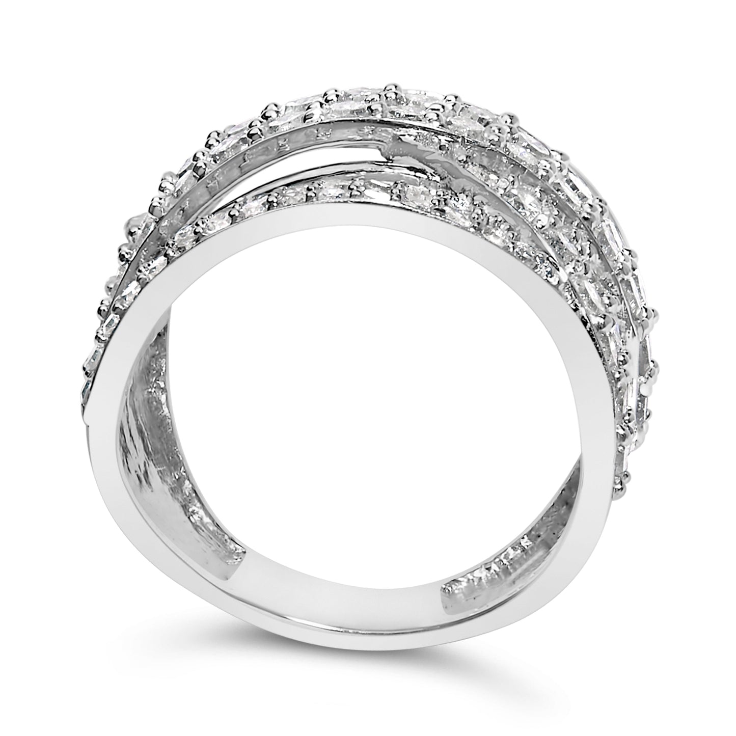.925 Sterling Silver 2.00 Cttw Round-Cut Diamond Overlapping Bypass Band Ring (I-J Color, I2-I3 Clarity) - Ring Size 7 Bids.com
