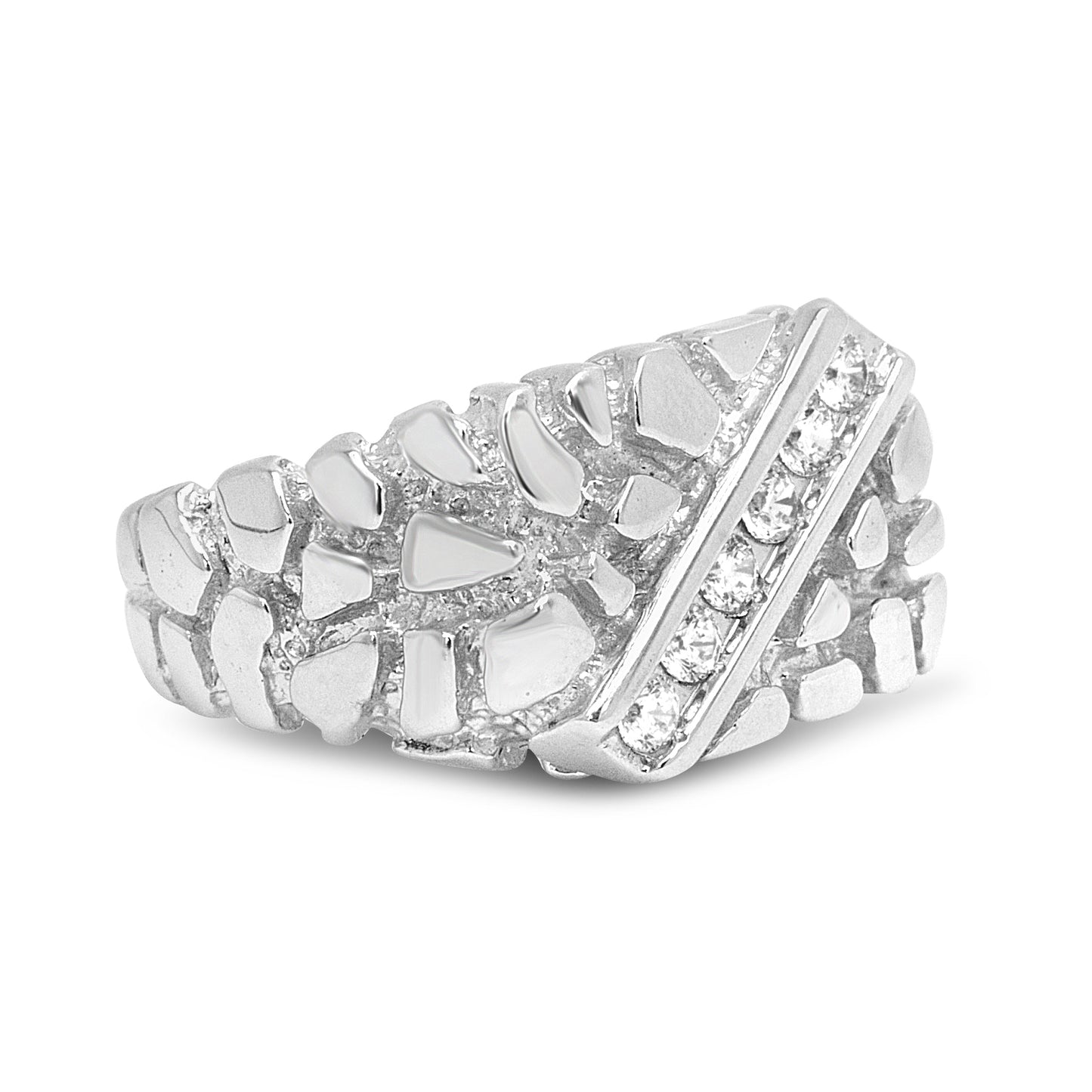 .925 Sterling Silver 1/3 Diamond 6 Stone Rectangle Nugget Gents Ring - Size 10 Bids.com