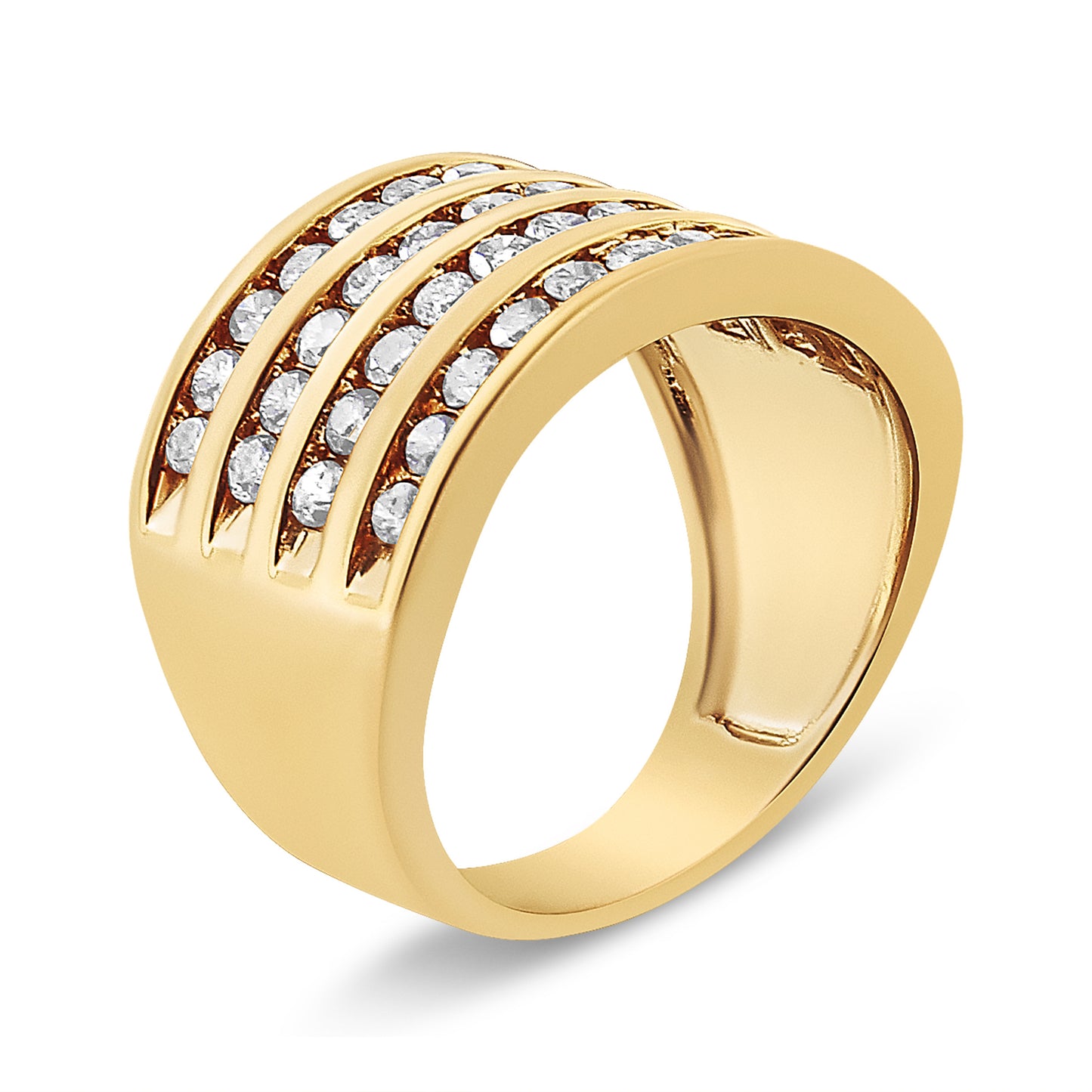 10K Yellow Gold Plated .925 Sterling Silver 1 1/2 Cttw Diamond 4 Row Channel Band Ring (Champagne Color, I2-I3 Clarity) Size 7 Bids.com