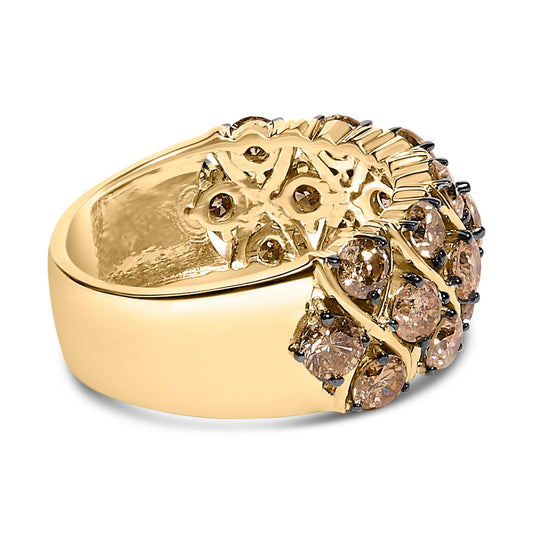 10K Yellow Gold Plated .925 Sterling Silver 3.0 Cttw Champagne Diamond Multi Lattice Band Ring - Size 7 Bids.com