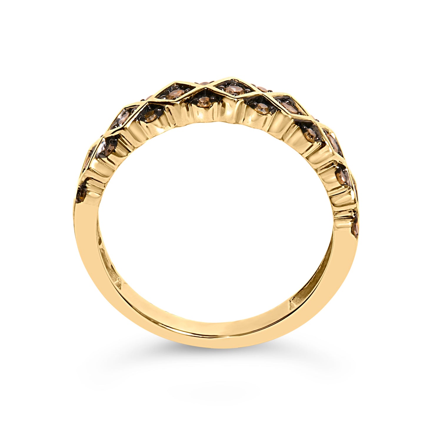 10K Yellow Gold Plated .925 Sterling Silver 1/4 Cttw Champagne Diamond Geometric Band Ring - Size 7 Bids.com