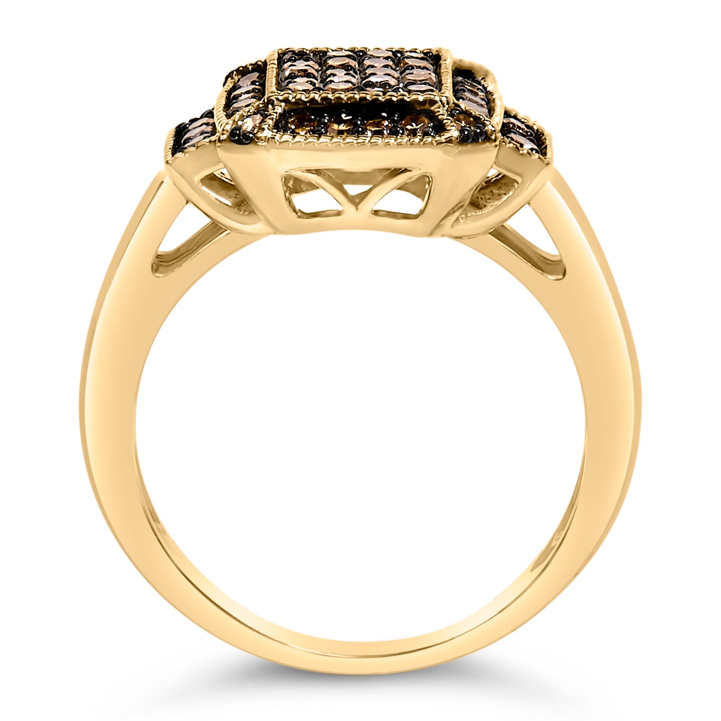 10K Yellow Gold Plated .925 Sterling Silver 1/2 Cttw Champagne Diamond Step Up Ring - Size 7 Bids.com