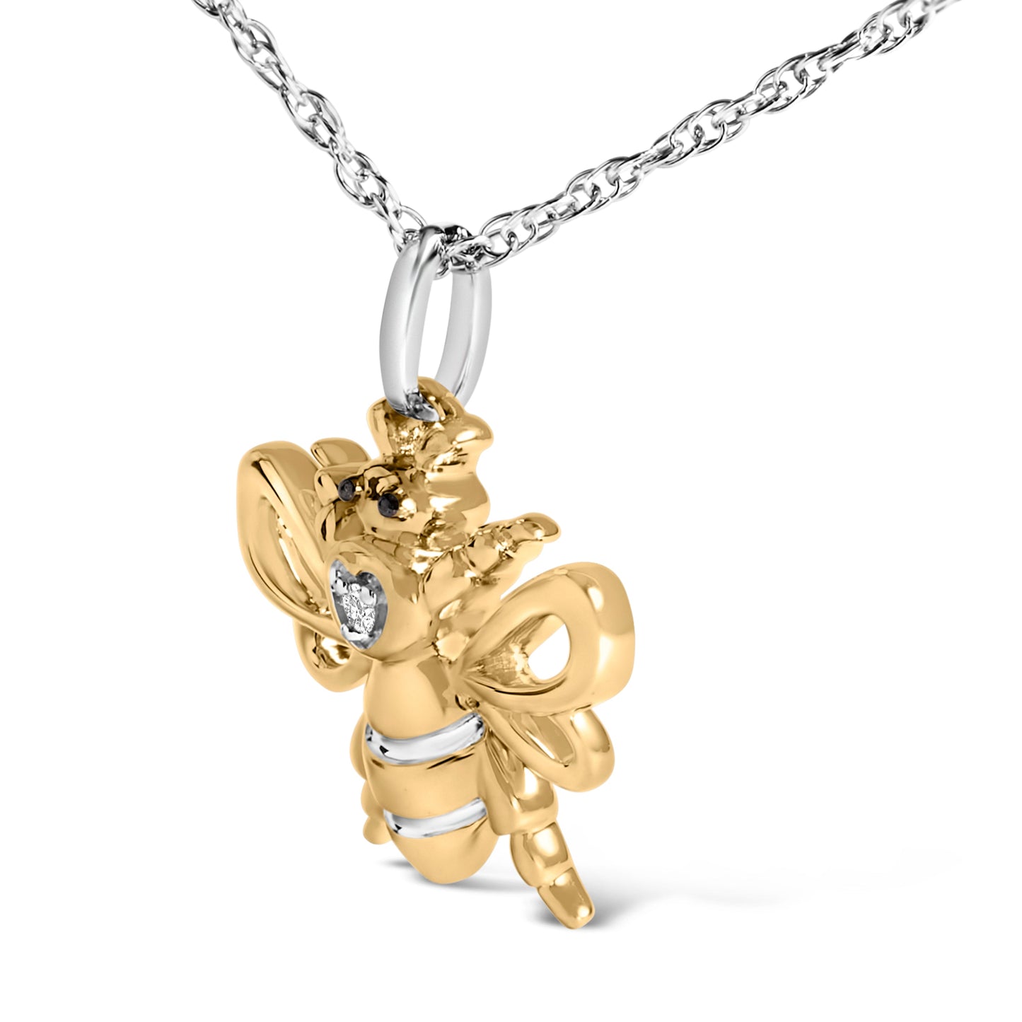 14K Yellow Gold Plated Sterling Silver Diamond Accent Bee Pendant Necklace Bids.com