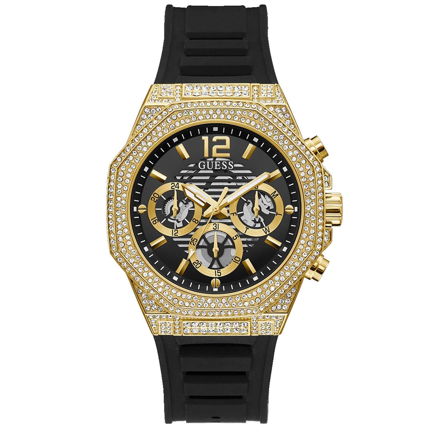 Guess Men's Momentum Black Gold Tone Multi-function Bids.com