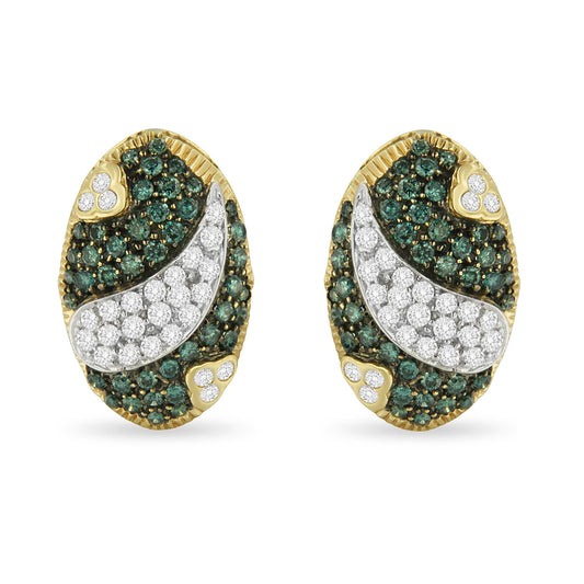 Black and White Rhodium over 14K Yellow Gold 2-1/10 Cttw White and Blue Diamond Oval Omega Back Stud Earrings (H-I and Blue Color, SI1-SI2 Clarity) Bids.com